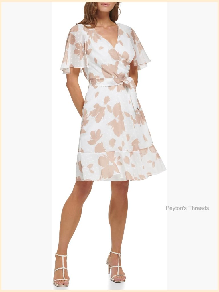 Short Sleeve Ruffle Hem Faux Wrap Mini Dress - Cocktail